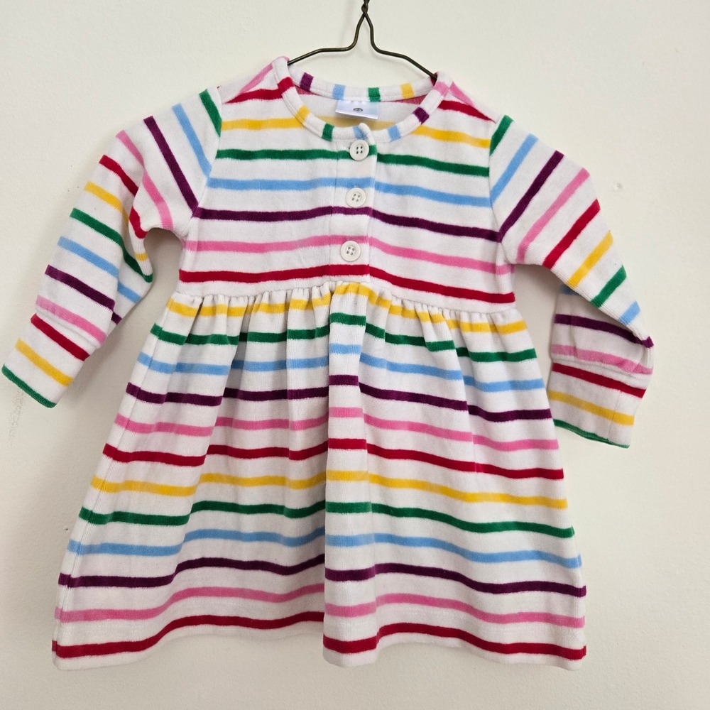 Hanna Andersson Baby Girls Rainbow Stripe Velour Long Sleeve Dress‎ 75cm 12-18M